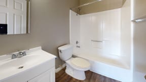 Apartments in Colton for Rent - Las Brisas One Bedroom Apartment Bathroom with Tub and Shower Combo and Single Vanity