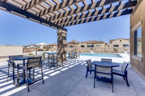 Shaded Lounge Area By Pool at Avilla Camelback Ranch, Phoenix, Arizona
