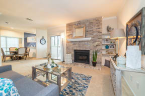 Living room with fireplace | High Oaks