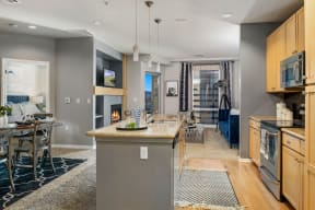 Open concept kitchen and living area |1600 Glenarm