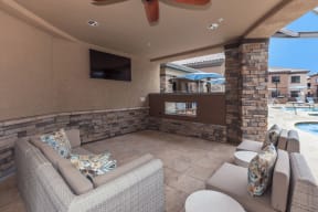 Poolside lounge with outdoor TVs | Canyons at Linda Vista Trail