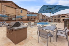 Poolside patio with grills | Canyons at Linda Vista Trail