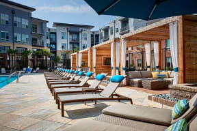 Poolside lounge chairs and cabanas | Inspire Southpark