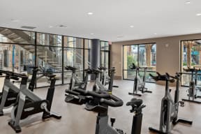 Two story fitness club with spin bikes | Inspire Southpark