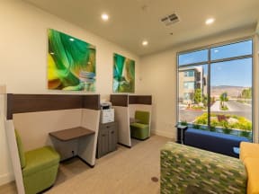 seating and work stations in business center