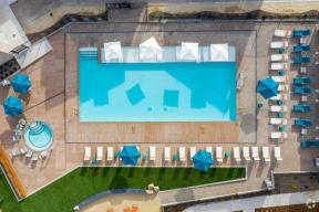 aerial of pool and lounge chairs