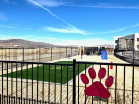 fenced dog park with grassy area