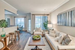Living Room With Kitchen View| Lodge at Lakeline Village