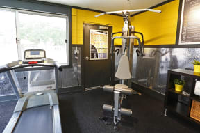 Cardio and weight training equipment in the fitness center.