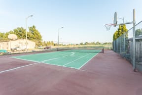 Full outdoor tennis and basketball courts.