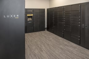 Mailroom with secure Luxer package storage system.