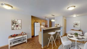 Small Kitchen with Wood Cabinets and Breakfast Bar, Dining Table