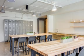 A spacious DIY and creative workshop space with lockers and tables for you to get creative with friends!