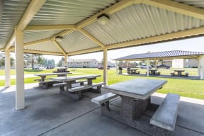 Outdoor Grilling Pavilions with Overhead Covering, Concrete Tables