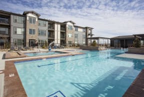 Large Outdoor Pool and Hot Tub, Exterior Union Pointe Building