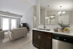 Tall Ceilings over Living Room and Kitchen Sink