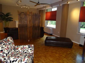 Large windows and original hardwood floors at Wedgwood Apartments in Raleigh, NC