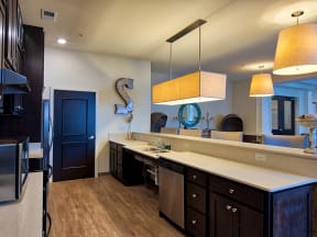 Clubhouse kitchen at Solace Apartments in Virginia Beach
