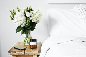 White Flowers on Bedside Table