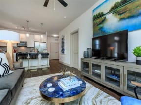 Berewick Pointe Living Room With Television at Charlotte Apartment Rentals