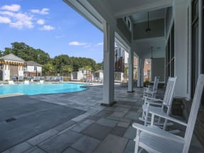 Pointe at Prosperity Village Poolside Lounge Area in Charlotte, NC Apartments