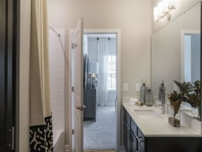 Renovated Pointe at Prosperity Village Bathrooms With Quartz Counters in Charlotte Apartments for Rent