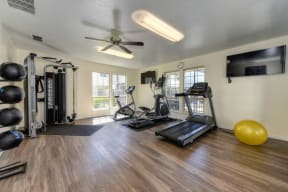 Fitness Center Gym with Cardio and Weight Machines, Hardwood Inspired Floors