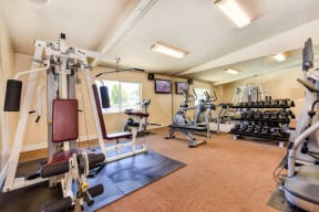 Fitness Center with Free Weights, Rug, Workout Bench, Rug and Ellipticals