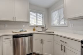 Kitchen Sink with Window, White Cabinets and Dishwasher