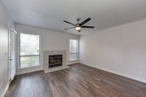  Living Room with Fireplace, Wood Inspired Floor, Ceiling Fan/Light