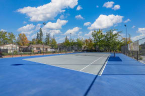 Community Sports court that is a tennis court and half court basket ball