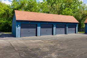 blue detached garages for The Bennington apartment residents