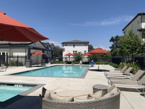 Swimming Pool at 
Meridian at Phillips Ranch Apartments in Pomona California