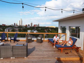 Outdoor sitting area with skyline at The Mobile Lofts, Mobile, Alabama