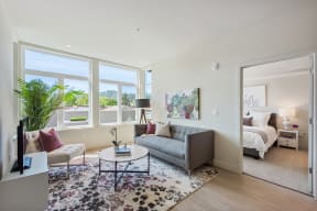 Apartments for Rent San Rafael - Naturally Lit Living Room with Wood Flooring and Two Large Windows