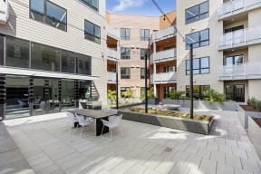Maxwell Apartments outside courtyard  with modern landscaping