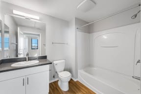 a bathroom with a toilet sink and bathtub at K Street Flats, Berkeley
