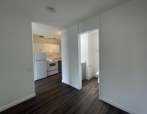 View to bath and kitchen area