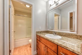 Bathroom with vanity and separate shower area