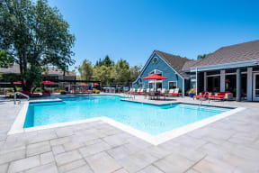 Pittsburg CA Apartments for Rent - Sparkling Pool Featuring Various Shaded Lounging Areas
