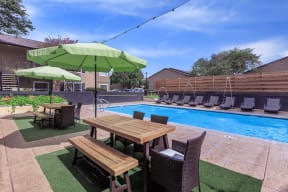 Langtry Village pool area with picnic seating