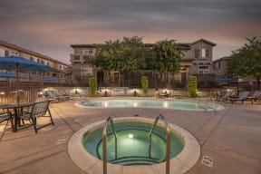 Pool and spa with seating l  Apartments in Roseville, CA - Adora