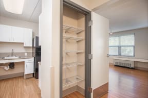 Pantry Closets with Built in Shelving.