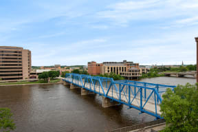 blue bridge view from sports deck 