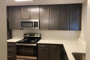 Newly renovated luxurious kitchen with Cambria cabinetry and modern finishes