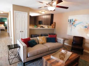 Living Room with Kitchen Bar at Quail Ridge Apartment Homes, 38135