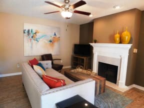 Living Room with a Fireplace at Quail Ridge Apartment Homes, TN