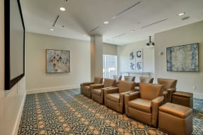 Media Room with Comfy Seating at Glass House by Windsor, Dallas, TX