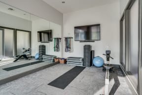Fitness Studio with Yoga Space and Rowing Machine at Windsor at Broadway Station, Denver, CO