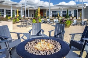 Outdoor courtyard with fire pit at The Encore by Windsor, Atlanta, GA, 30339